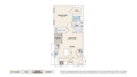 Floor plan for 1 bed, 1 bath, 760 sqft